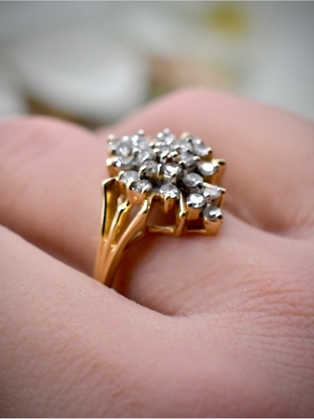 14K Yellow Gold Diamond Cluster Cocktail Ring 0.70ctw Estate Statement 3.86g 5.5 - Picture 5 of 13